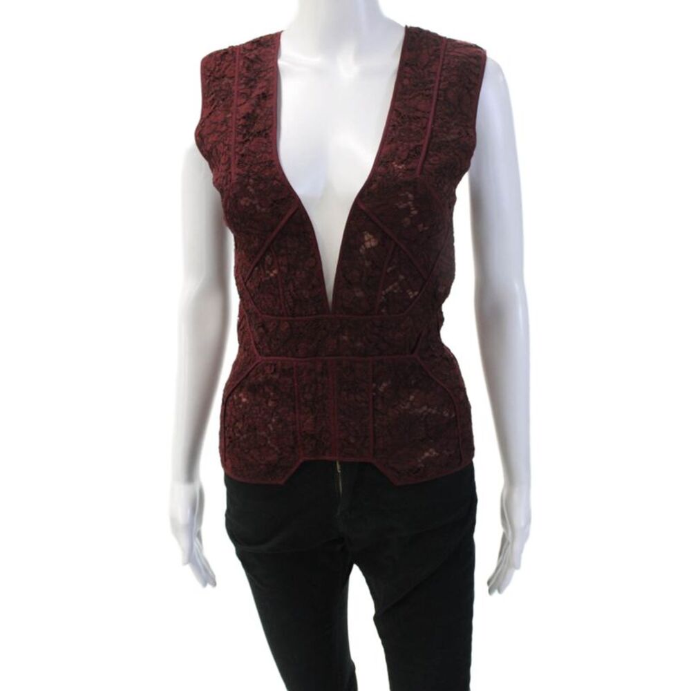 J. Mendel Women Brown V-Neck Sleeveless Tank Zip Back Polyester Size S